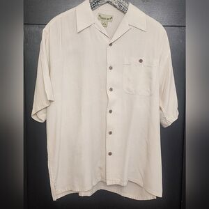 Paradise Coves 100% Silk Embossed Collared Mens Shirt Size XL Cream